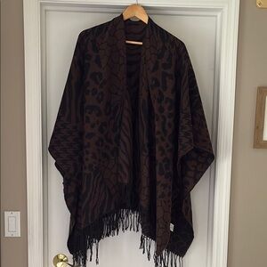 Francesca's Collections Brown Animal Print Poncho